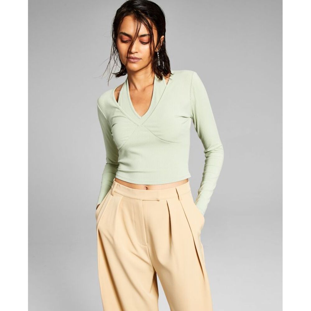 And Now This Now This Womens Ribbed Halter Neck Top